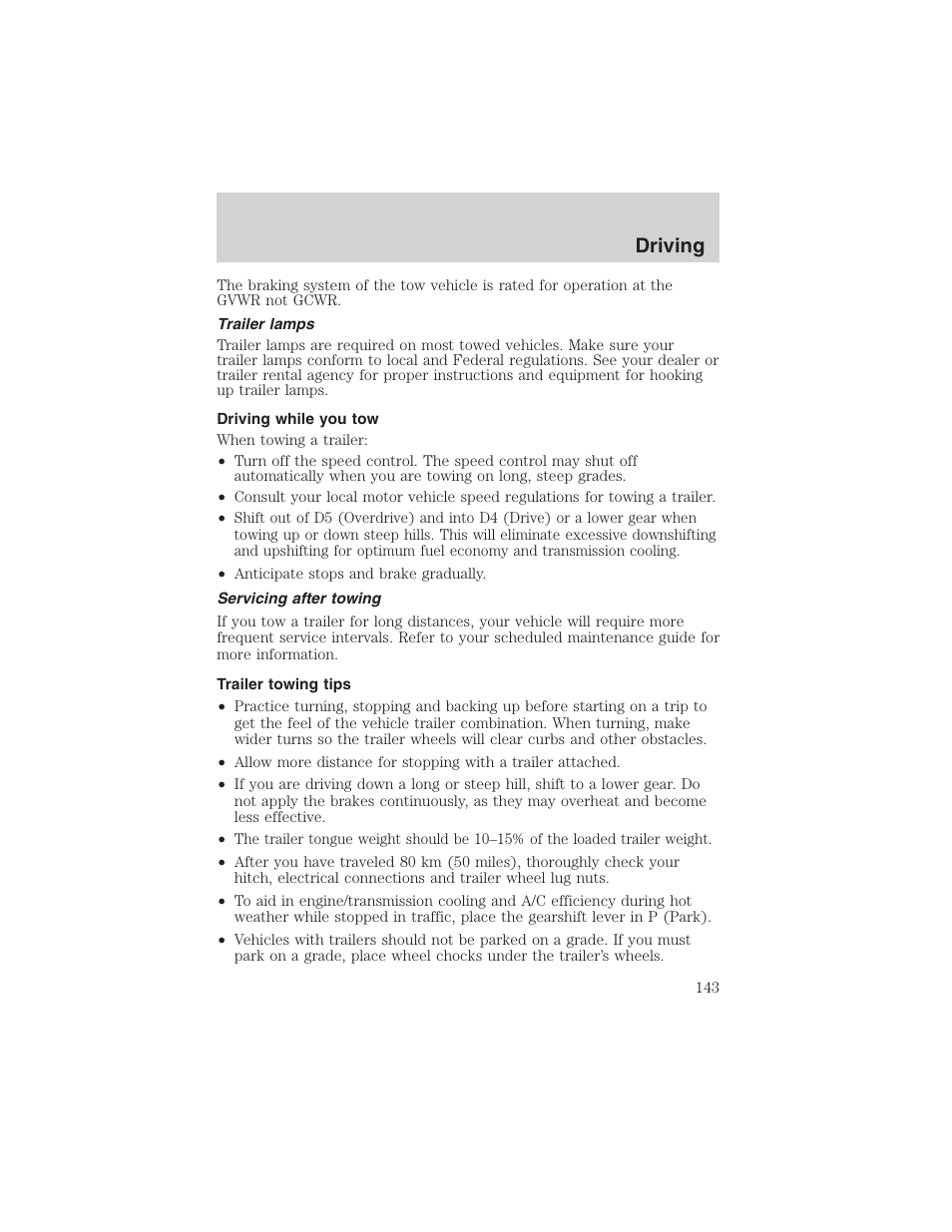 Driving | FORD 2002 Thunderbird User Manual | Page 143 / 232