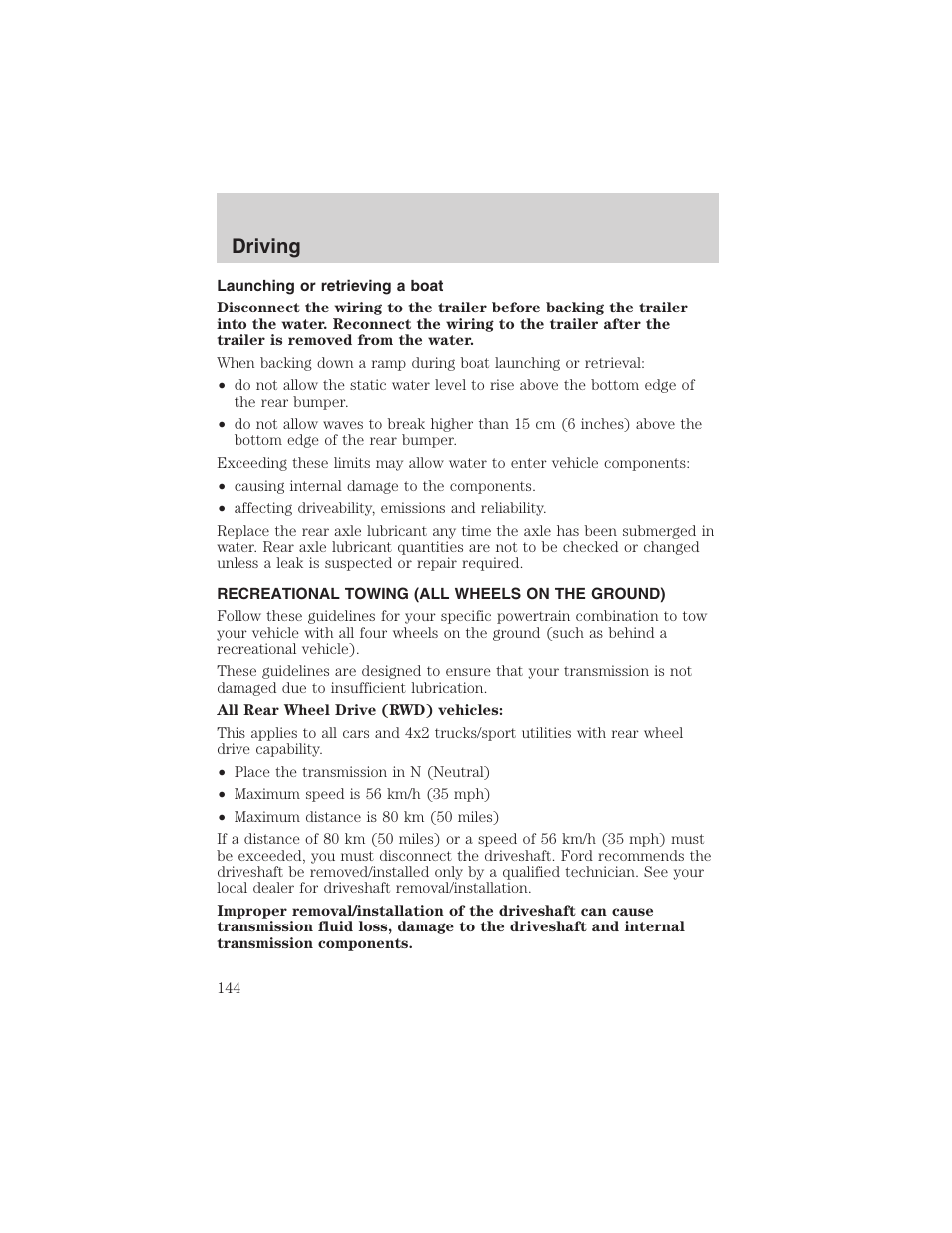 Driving | FORD 2002 Thunderbird User Manual | Page 144 / 232