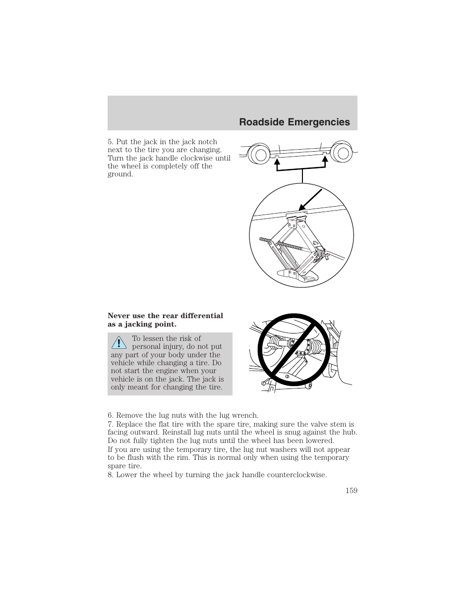 Roadside emergencies | FORD 2002 Thunderbird User Manual | Page 159 / 232