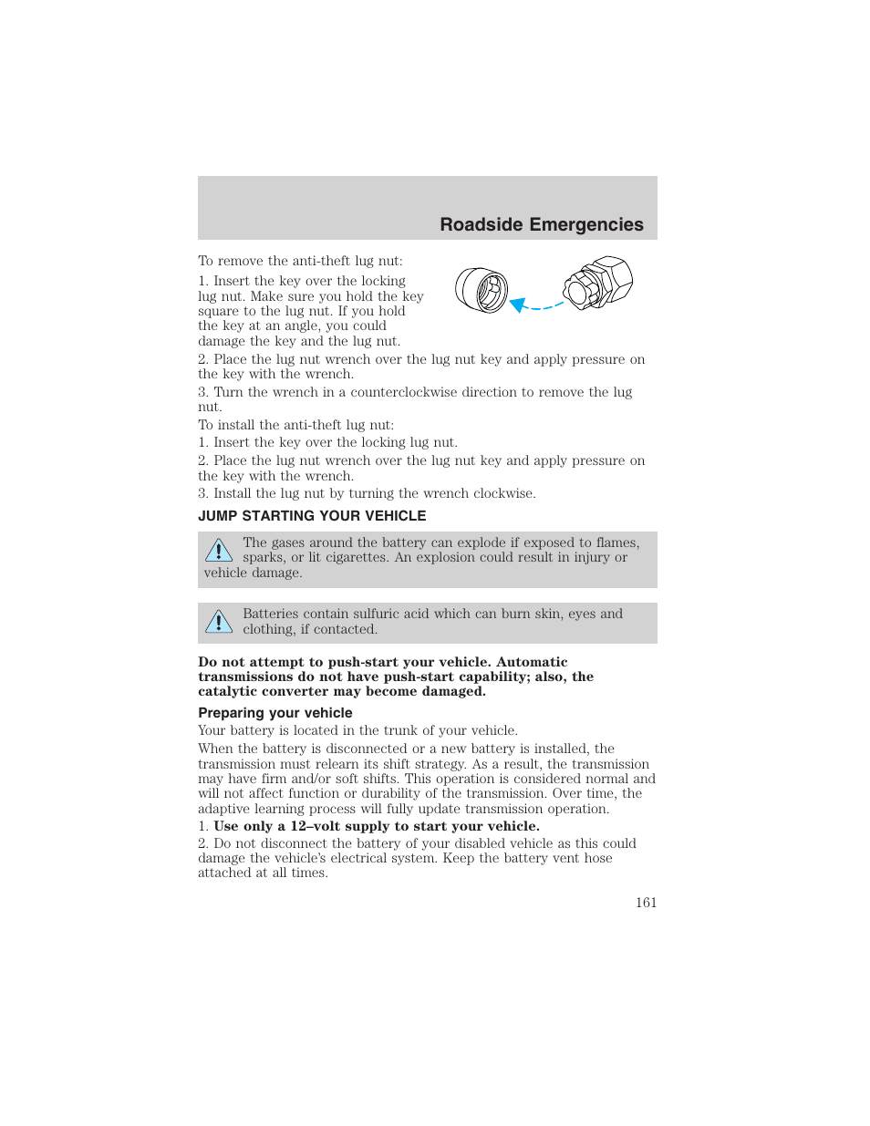 Roadside emergencies | FORD 2002 Thunderbird User Manual | Page 161 / 232