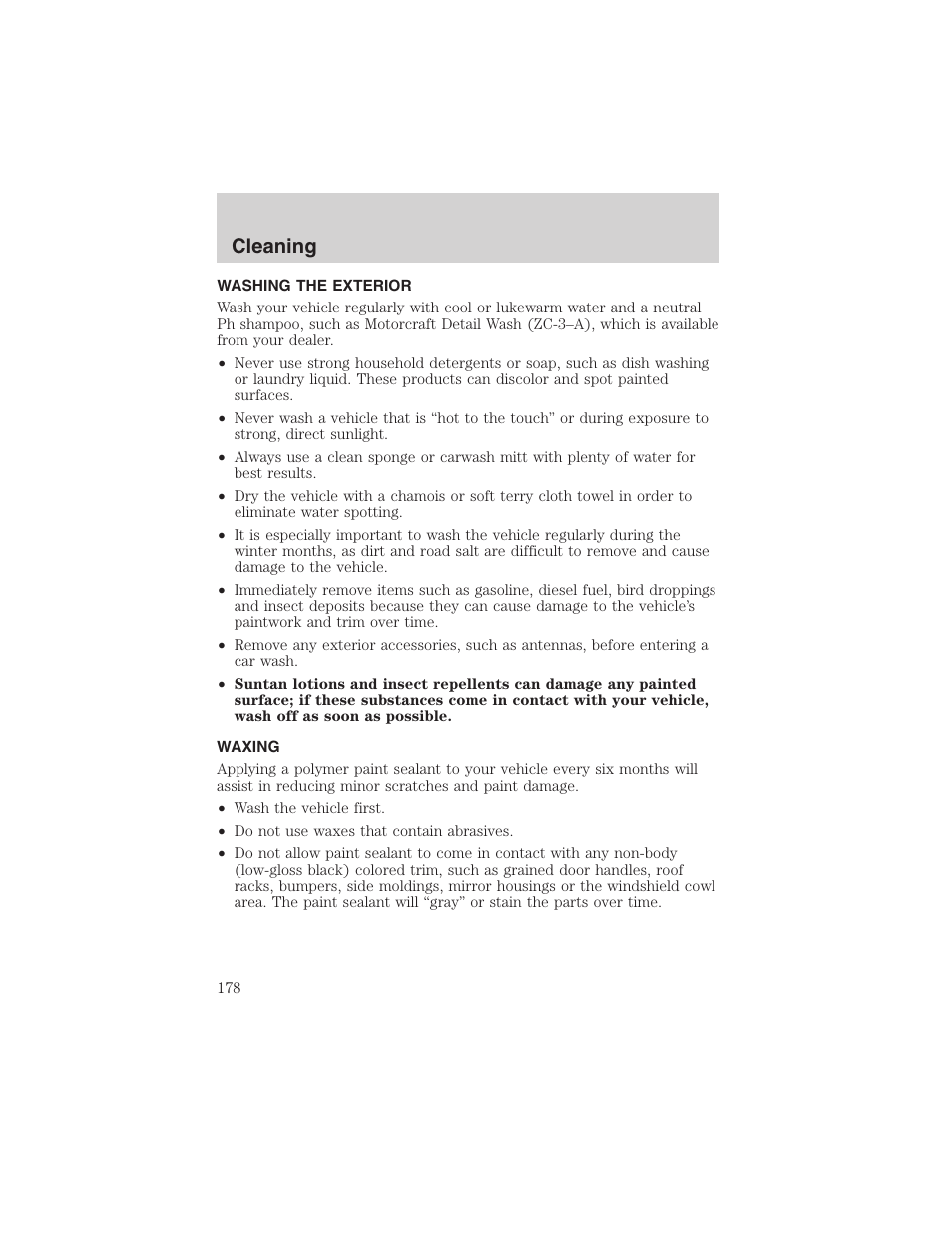 Cleaning | FORD 2002 Thunderbird User Manual | Page 178 / 232