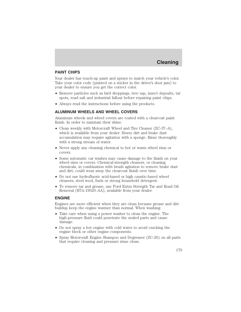 Cleaning | FORD 2002 Thunderbird User Manual | Page 179 / 232