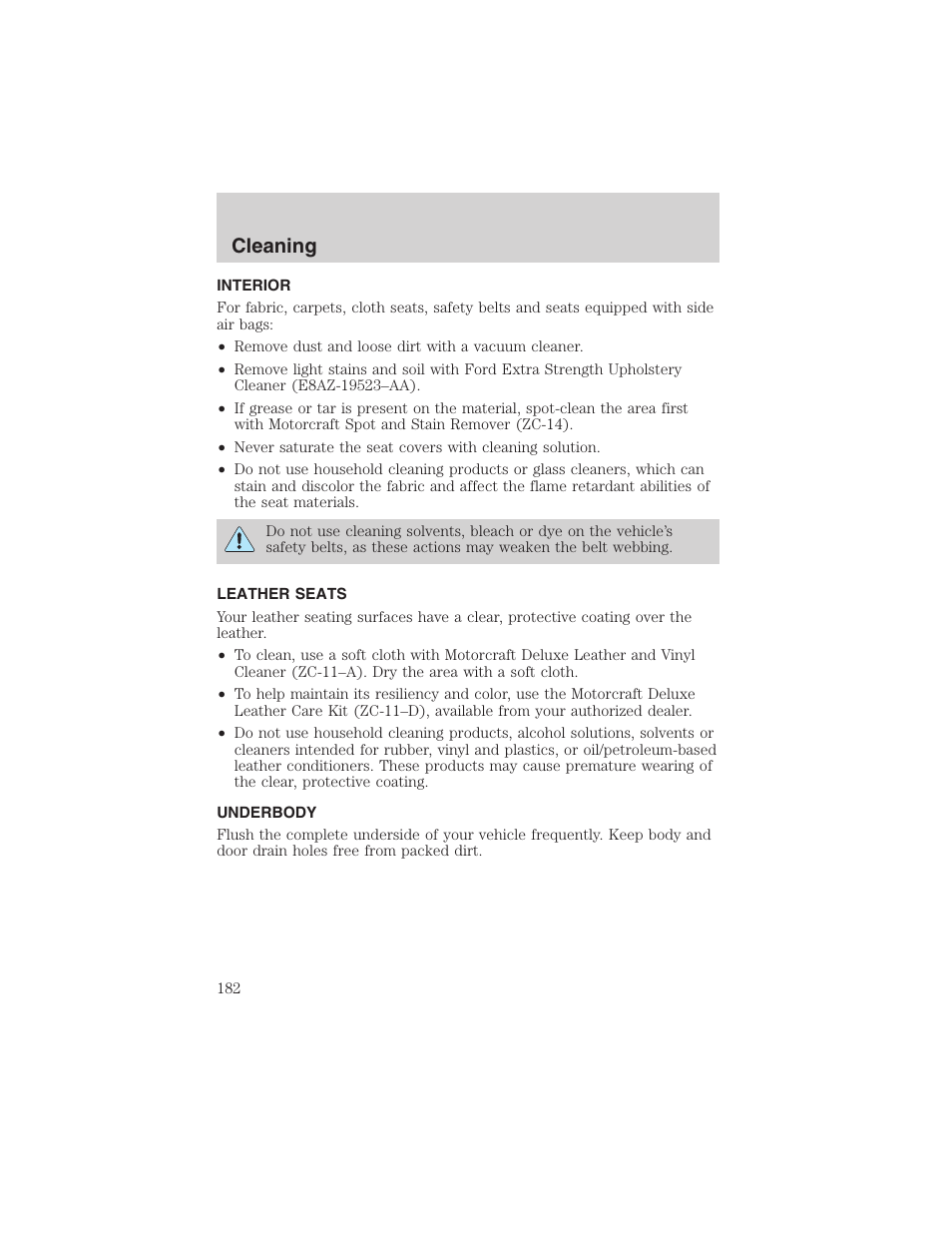 Cleaning | FORD 2002 Thunderbird User Manual | Page 182 / 232