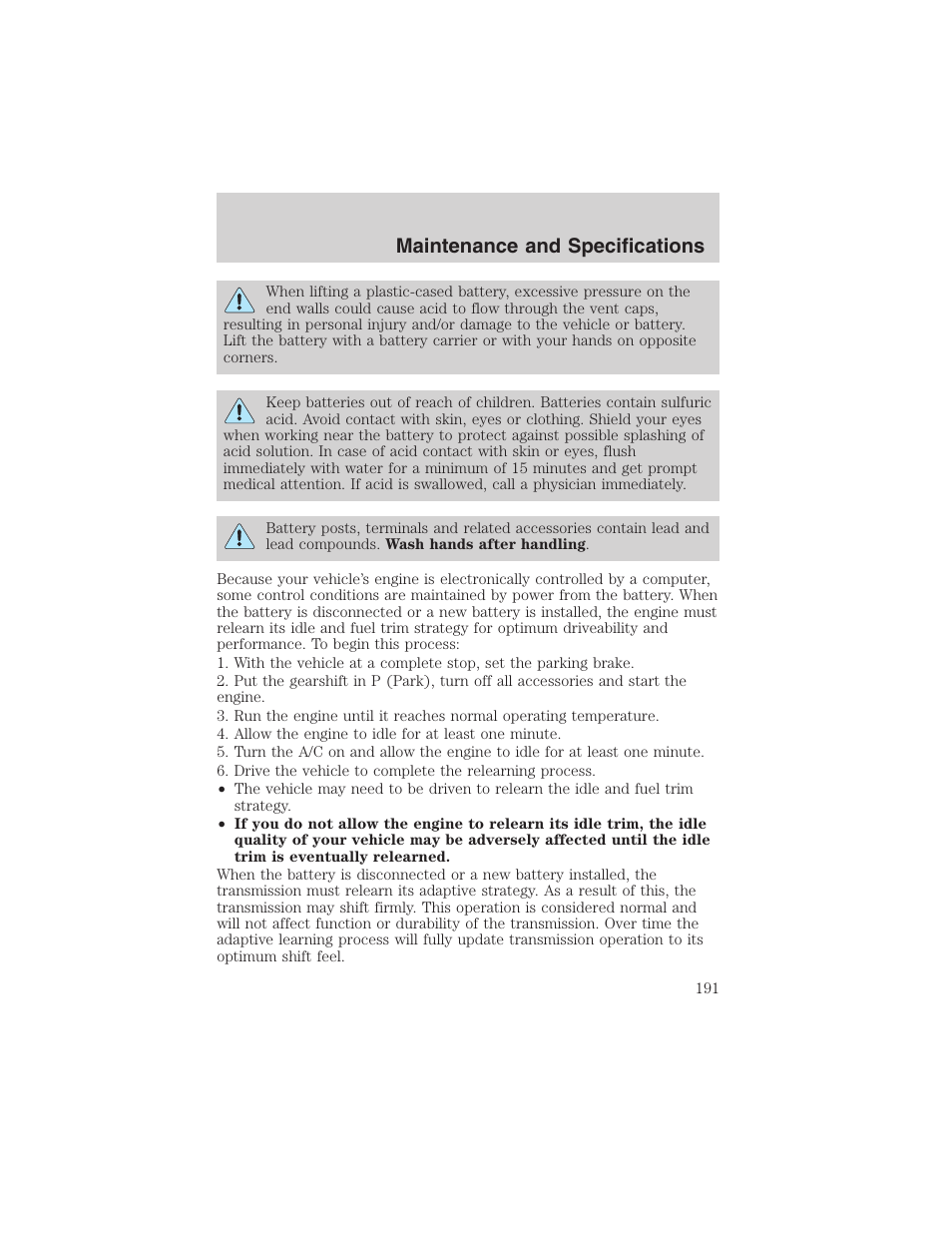 Maintenance and specifications | FORD 2002 Thunderbird User Manual | Page 191 / 232