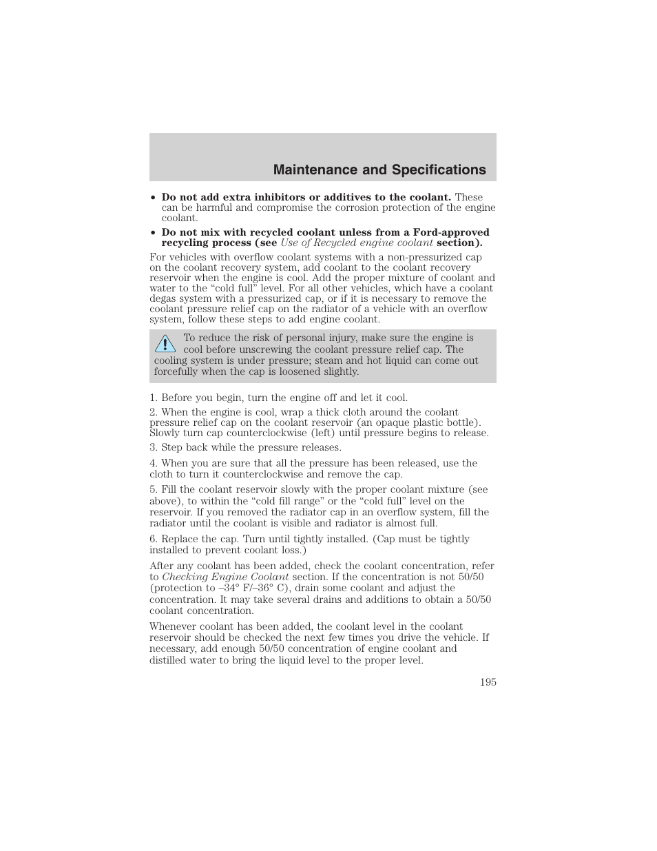 Maintenance and specifications | FORD 2002 Thunderbird User Manual | Page 195 / 232