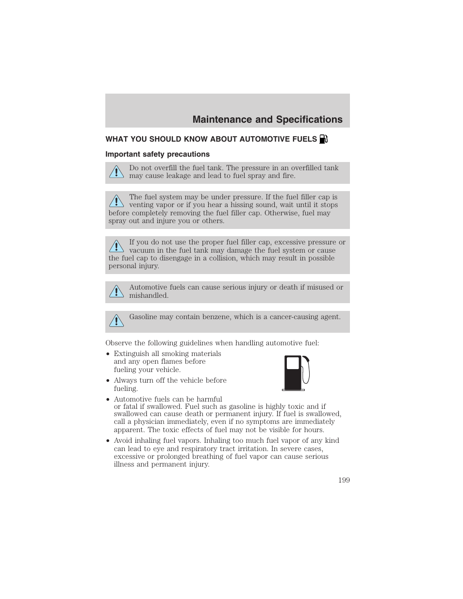 Maintenance and specifications | FORD 2002 Thunderbird User Manual | Page 199 / 232