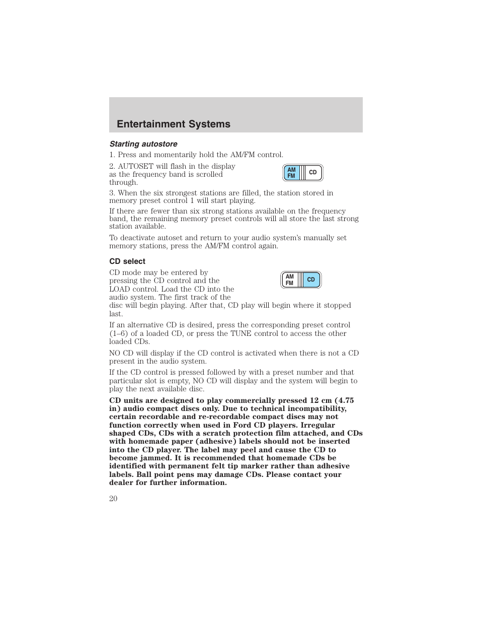 Entertainment systems | FORD 2002 Thunderbird User Manual | Page 20 / 232