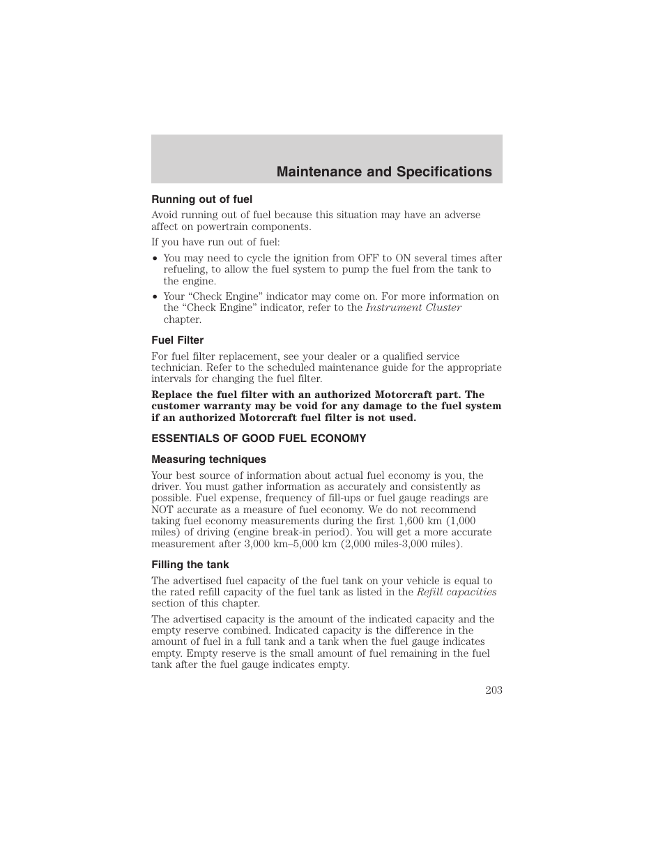 Maintenance and specifications | FORD 2002 Thunderbird User Manual | Page 203 / 232