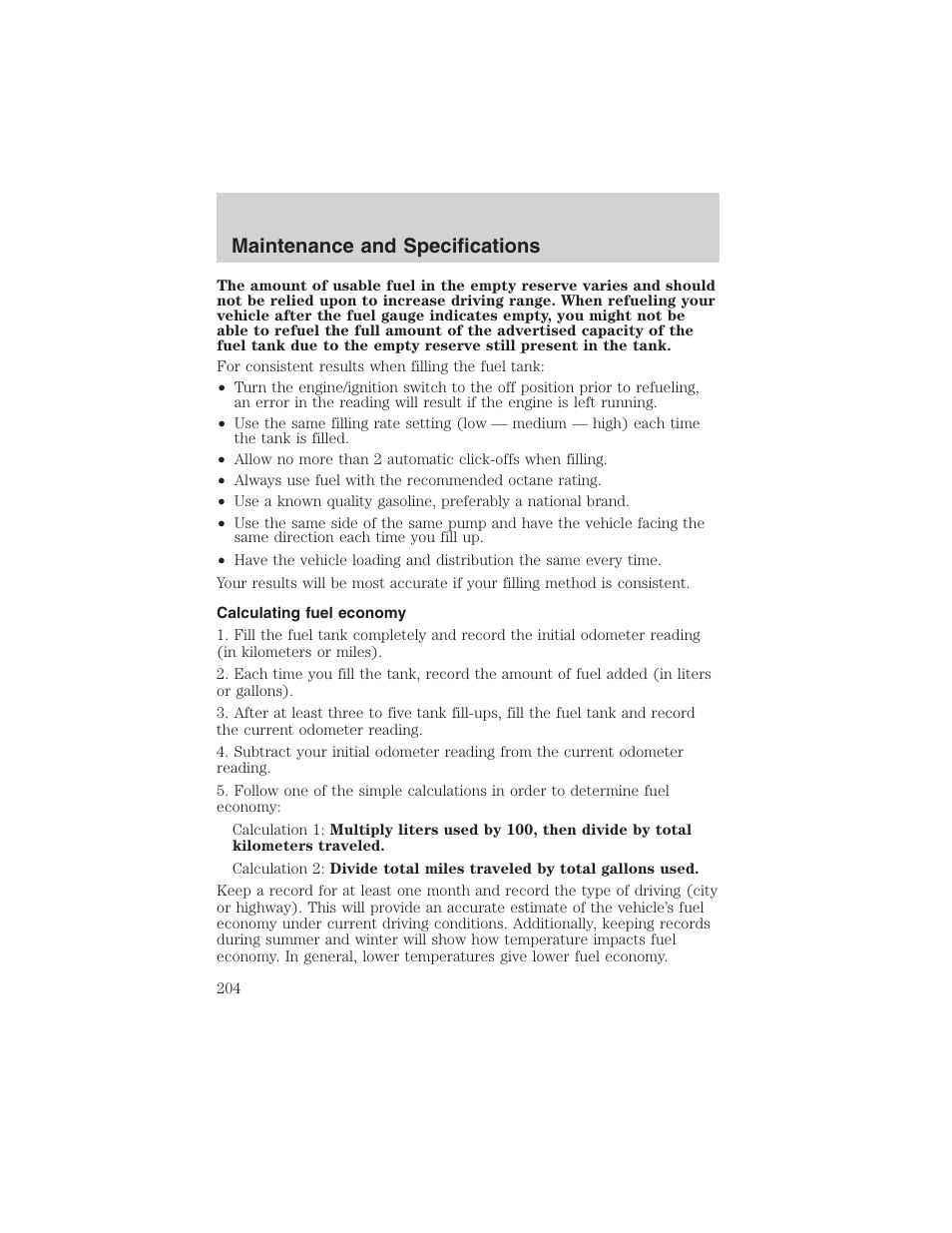 Maintenance and specifications | FORD 2002 Thunderbird User Manual | Page 204 / 232
