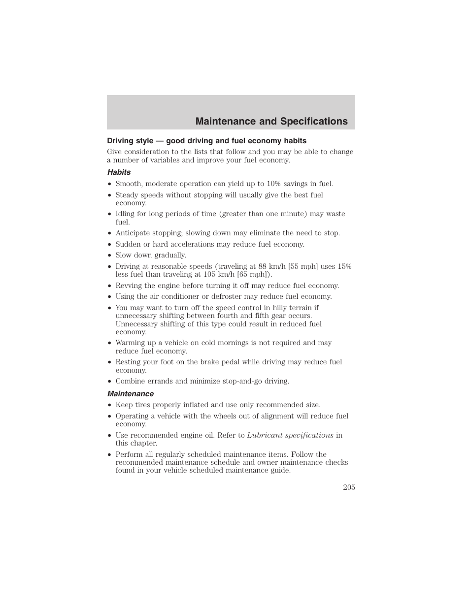 Maintenance and specifications | FORD 2002 Thunderbird User Manual | Page 205 / 232