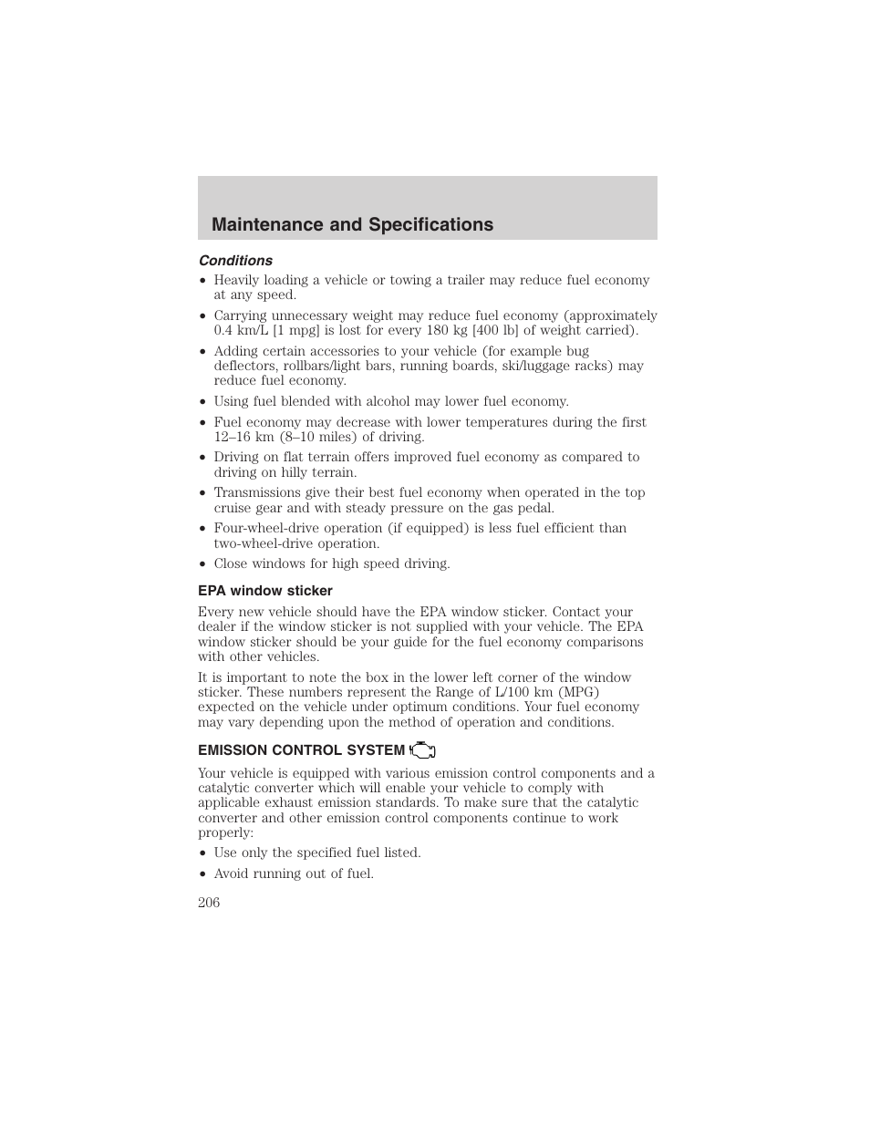 Maintenance and specifications | FORD 2002 Thunderbird User Manual | Page 206 / 232