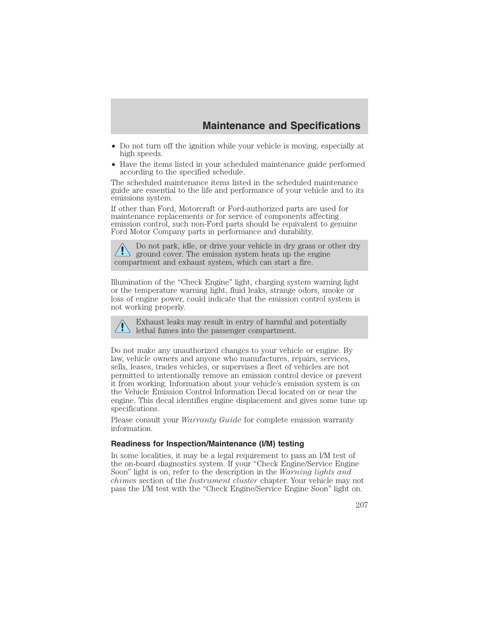 Maintenance and specifications | FORD 2002 Thunderbird User Manual | Page 207 / 232