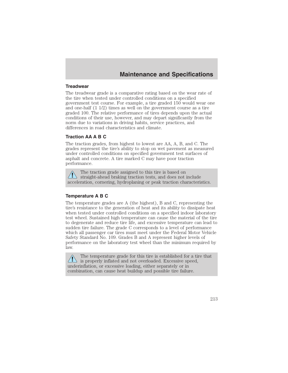 Maintenance and specifications | FORD 2002 Thunderbird User Manual | Page 213 / 232