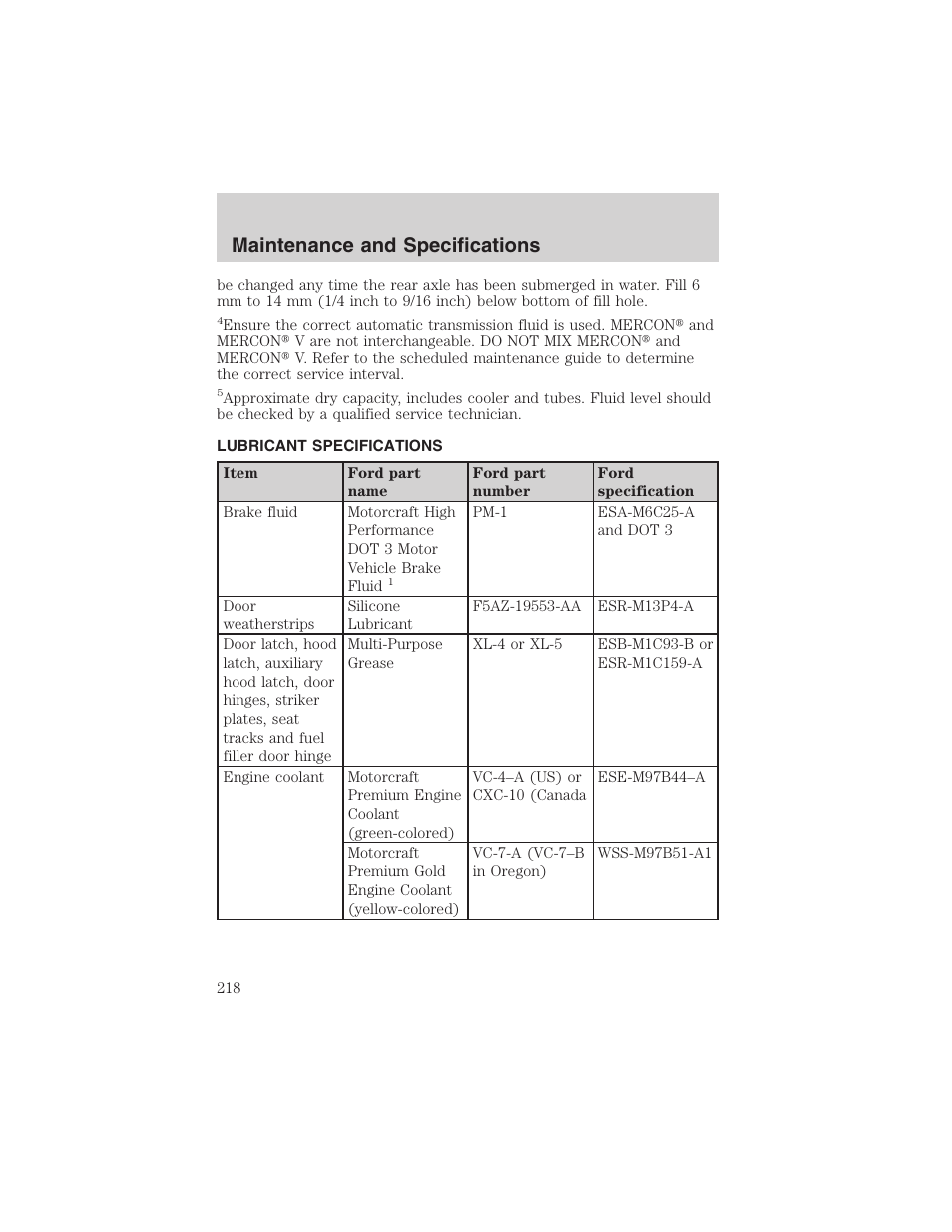 Maintenance and specifications | FORD 2002 Thunderbird User Manual | Page 218 / 232