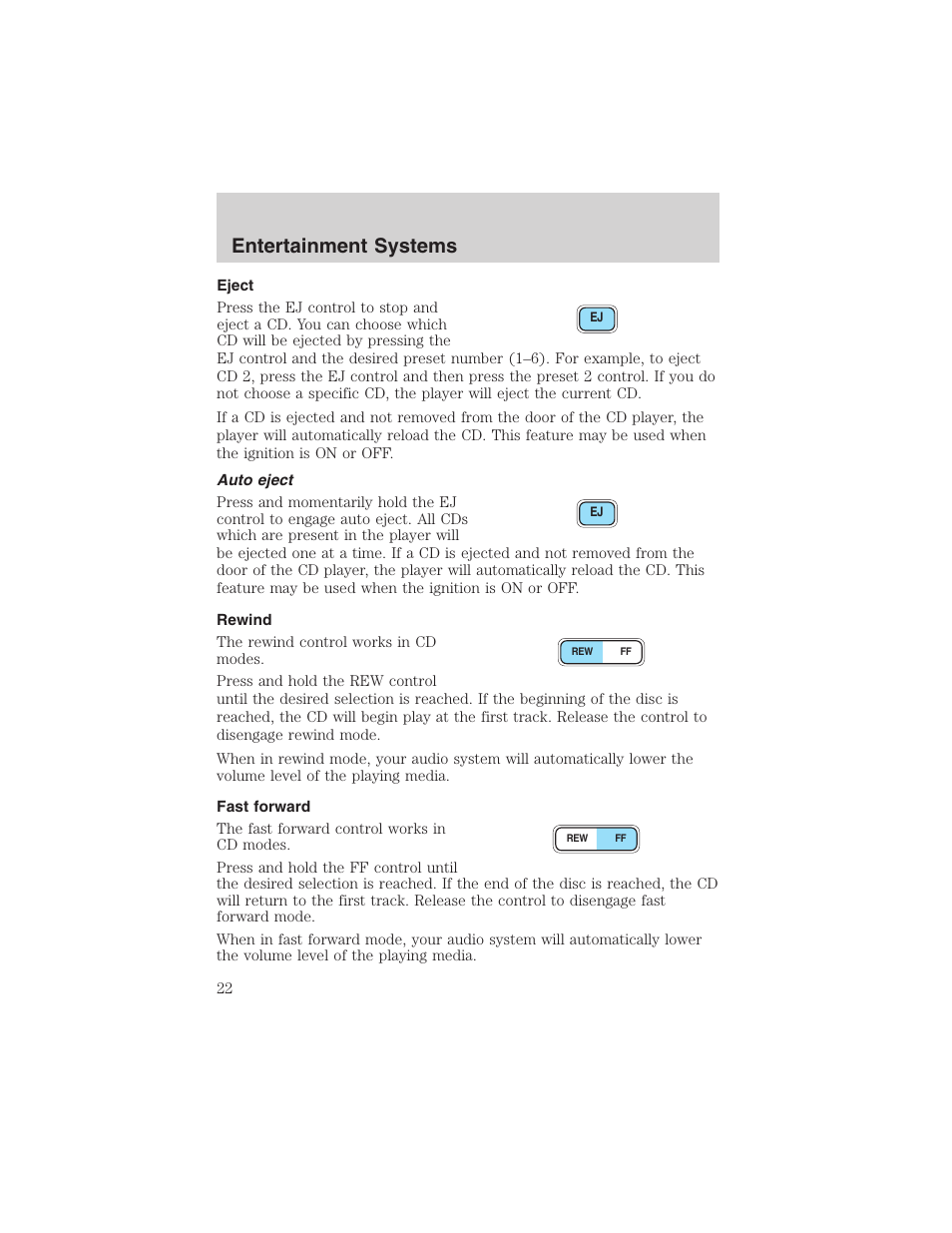 Entertainment systems | FORD 2002 Thunderbird User Manual | Page 22 / 232