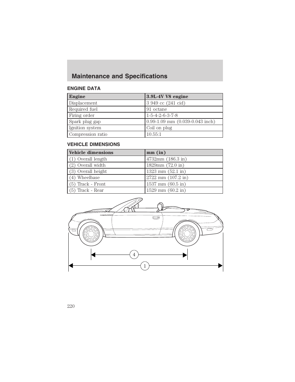 Maintenance and specifications | FORD 2002 Thunderbird User Manual | Page 220 / 232