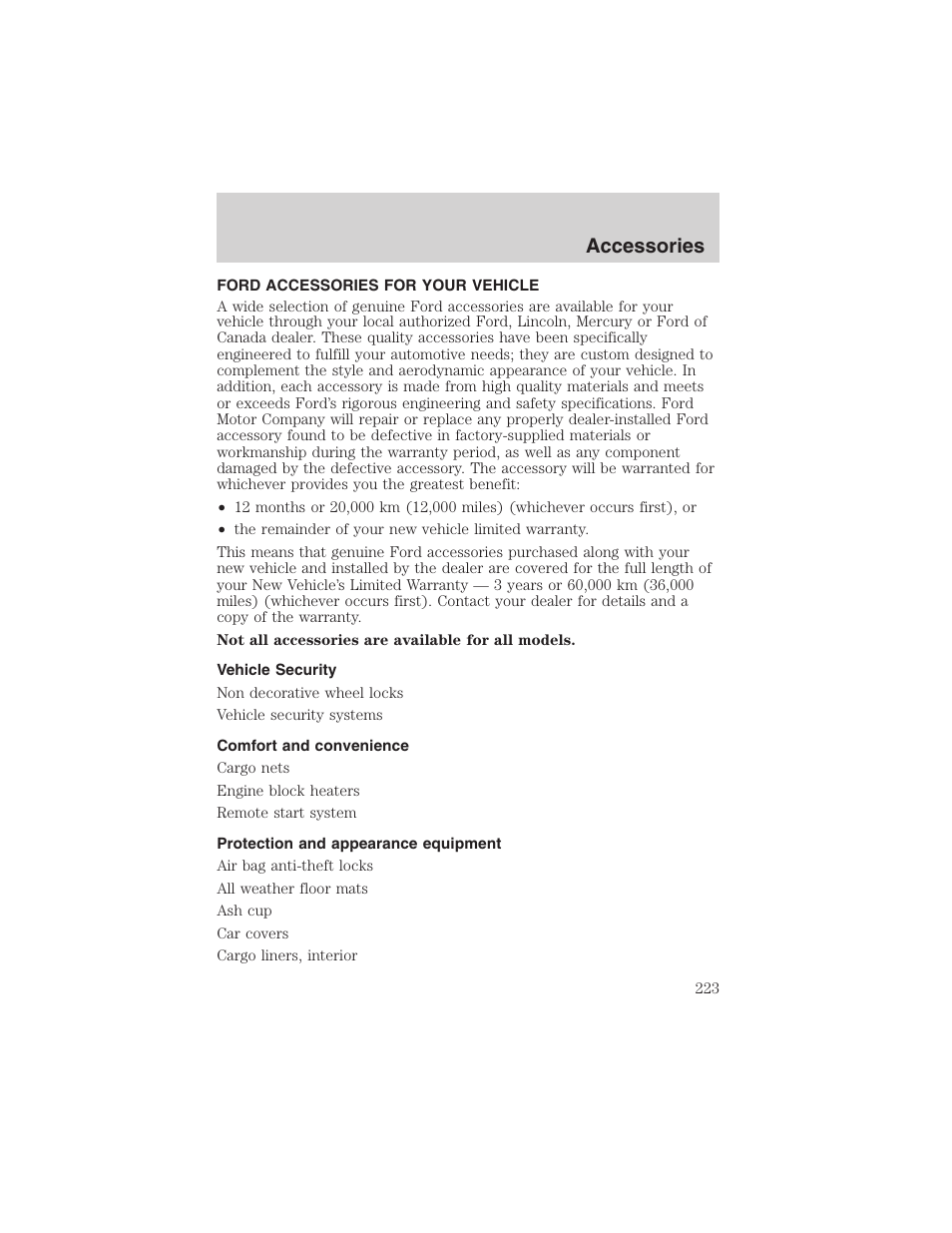 Accessories | FORD 2002 Thunderbird User Manual | Page 223 / 232