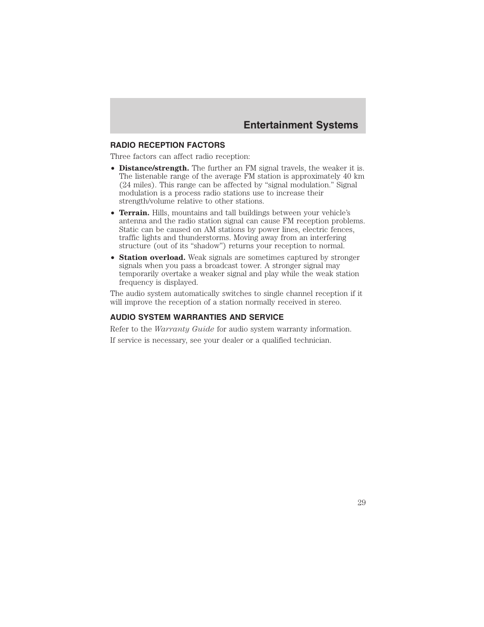 Entertainment systems | FORD 2002 Thunderbird User Manual | Page 29 / 232