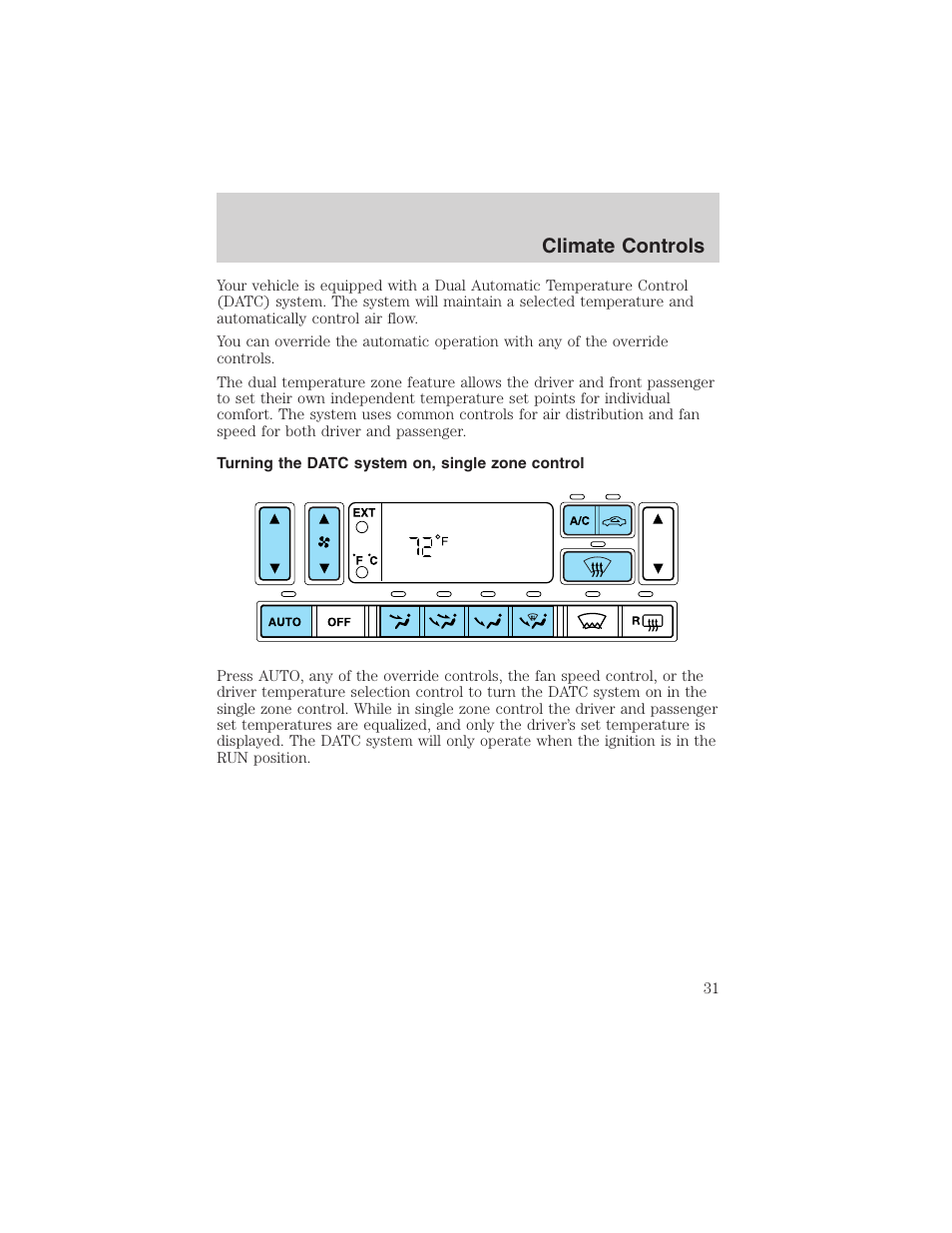 Climate controls | FORD 2002 Thunderbird User Manual | Page 31 / 232