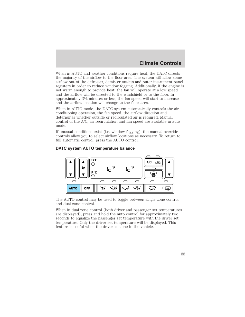 Climate controls | FORD 2002 Thunderbird User Manual | Page 33 / 232