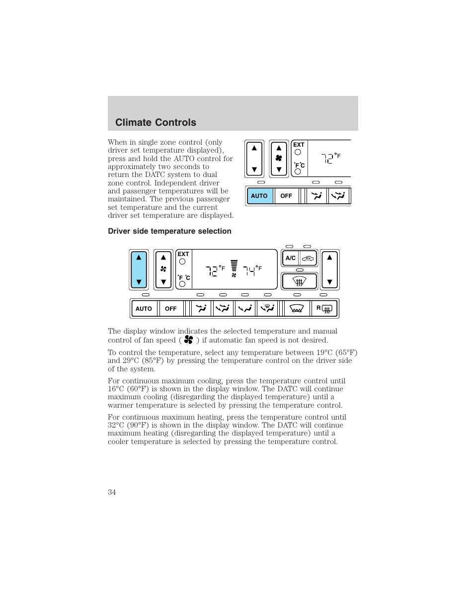 Climate controls | FORD 2002 Thunderbird User Manual | Page 34 / 232