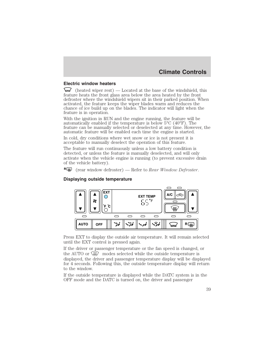 Climate controls | FORD 2002 Thunderbird User Manual | Page 39 / 232