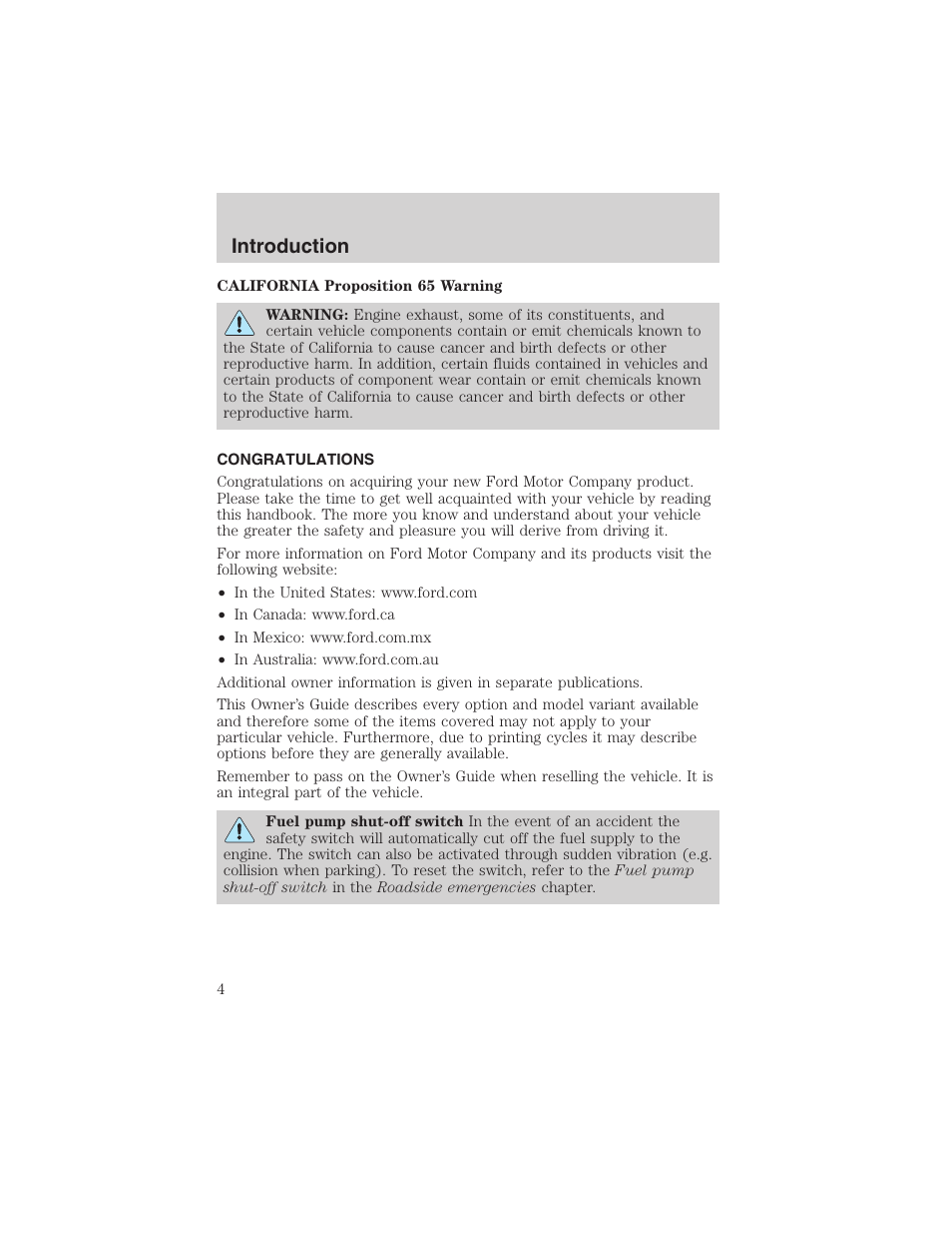 Introduction | FORD 2002 Thunderbird User Manual | Page 4 / 232