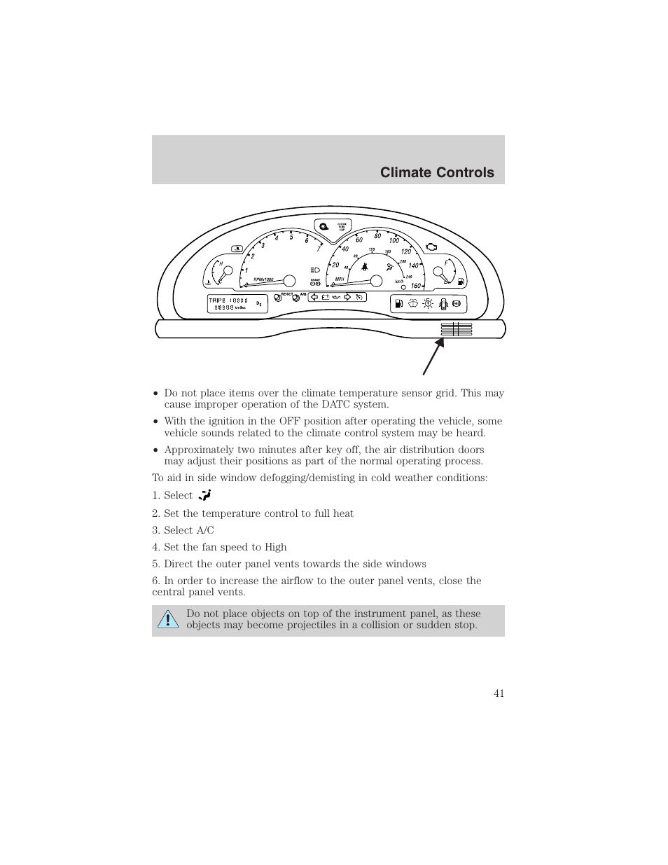 Climate controls | FORD 2002 Thunderbird User Manual | Page 41 / 232