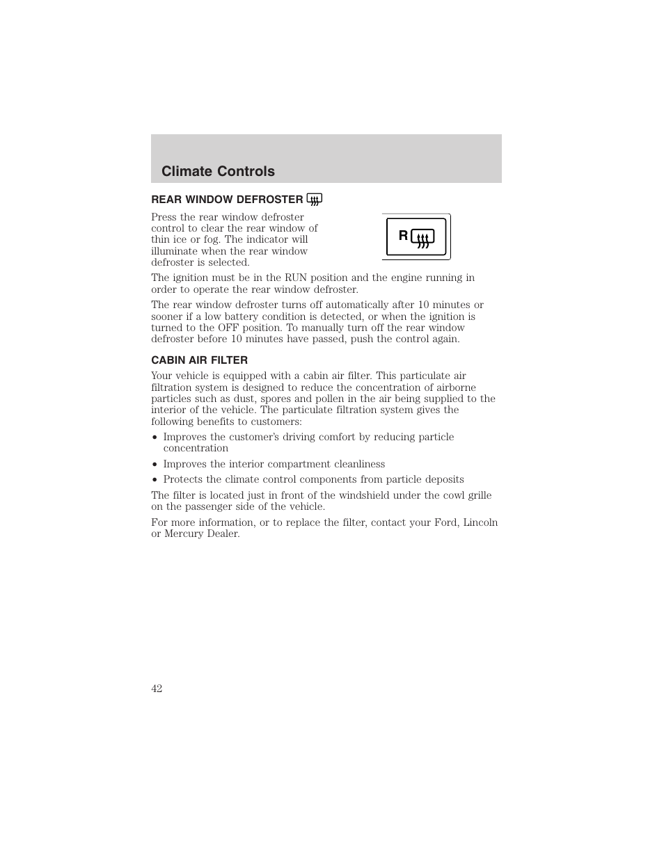 Climate controls | FORD 2002 Thunderbird User Manual | Page 42 / 232