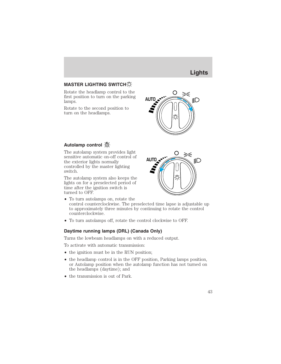 Lights | FORD 2002 Thunderbird User Manual | Page 43 / 232