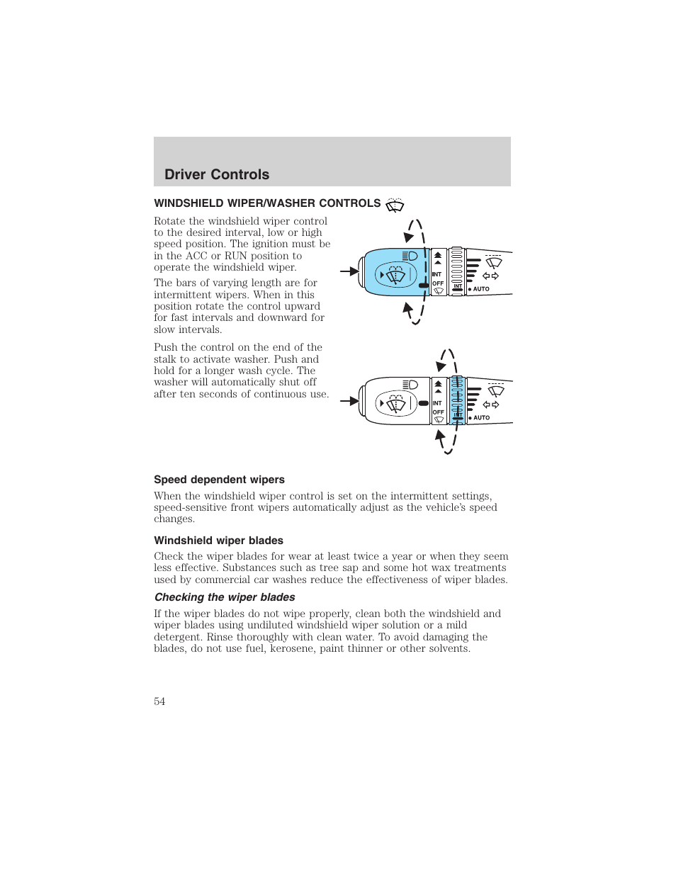Driver controls | FORD 2002 Thunderbird User Manual | Page 54 / 232