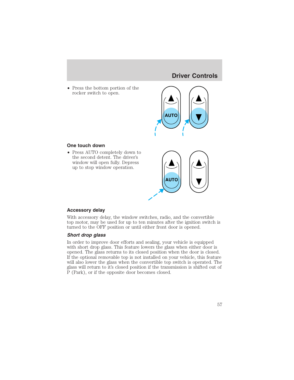Driver controls | FORD 2002 Thunderbird User Manual | Page 57 / 232