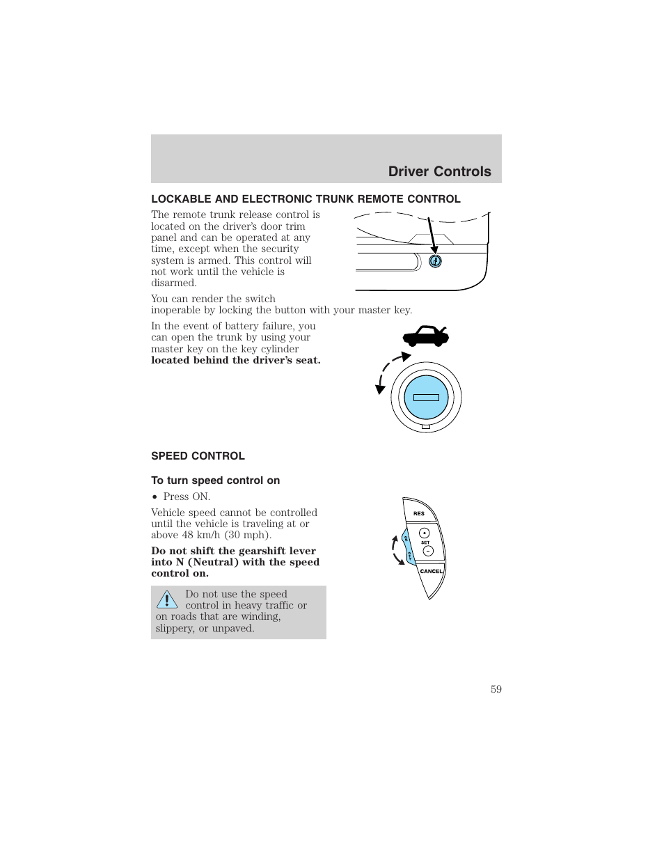 Driver controls | FORD 2002 Thunderbird User Manual | Page 59 / 232