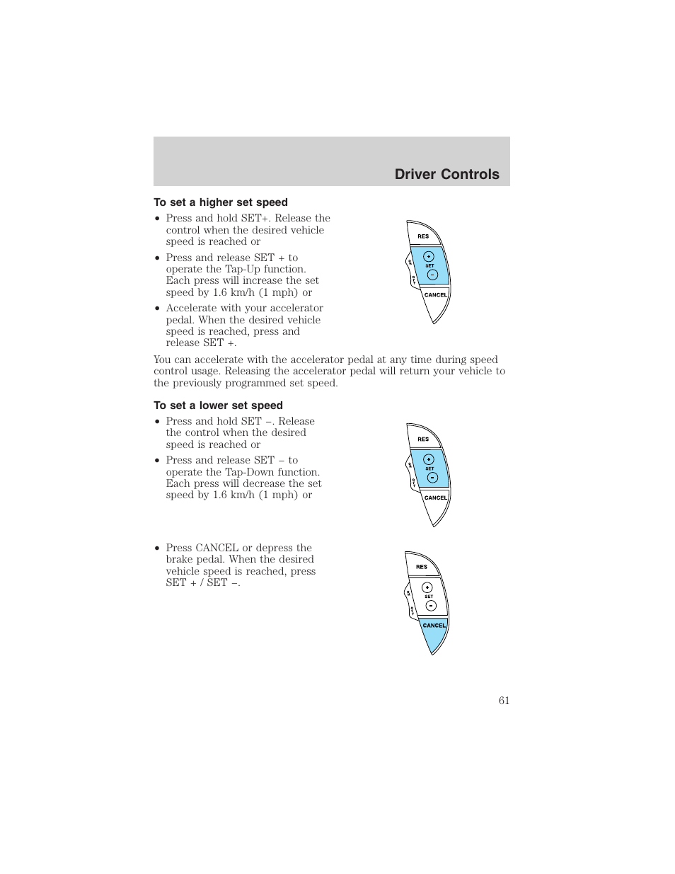 Driver controls | FORD 2002 Thunderbird User Manual | Page 61 / 232