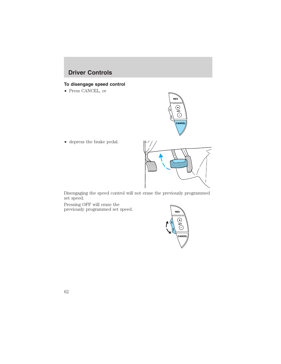 Driver controls | FORD 2002 Thunderbird User Manual | Page 62 / 232