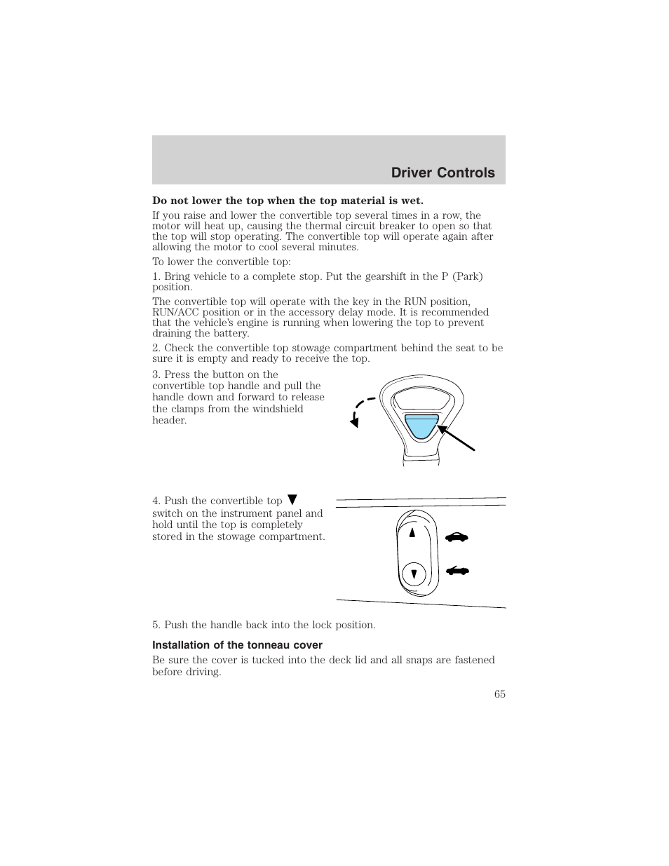 Driver controls | FORD 2002 Thunderbird User Manual | Page 65 / 232