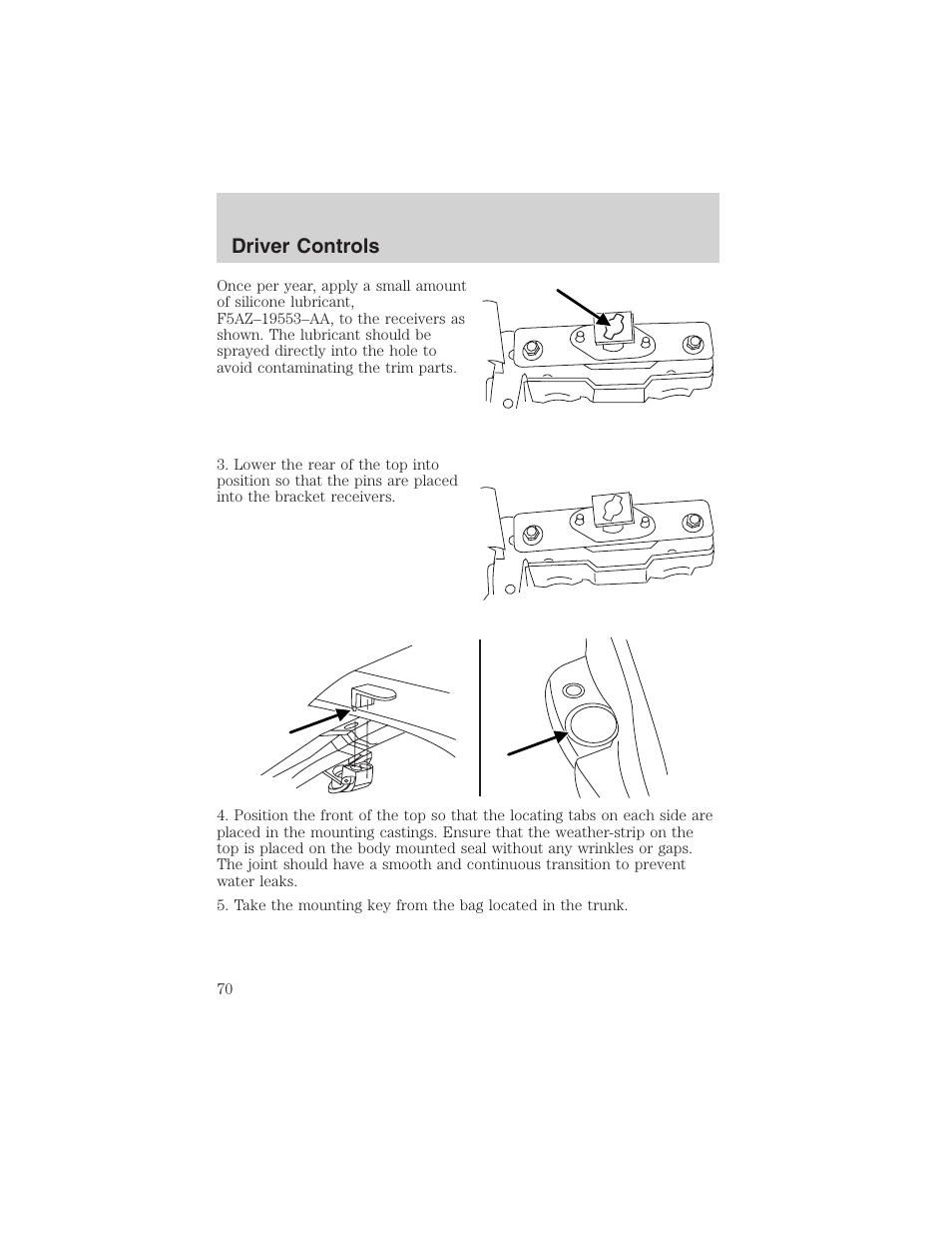 Driver controls | FORD 2002 Thunderbird User Manual | Page 70 / 232