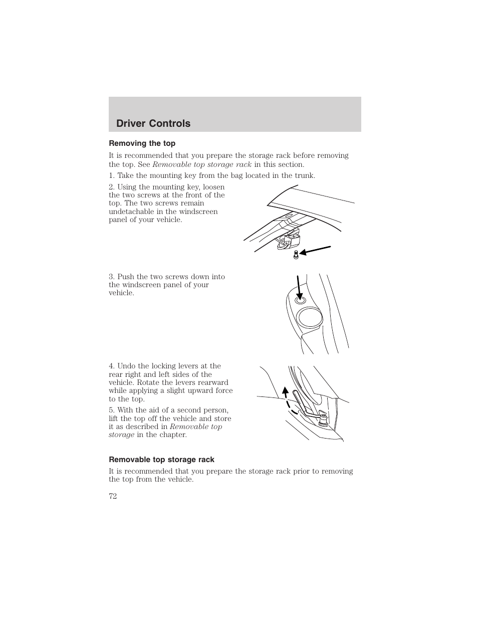 Driver controls | FORD 2002 Thunderbird User Manual | Page 72 / 232