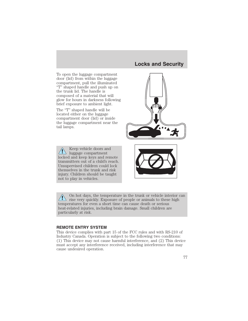 Locks and security | FORD 2002 Thunderbird User Manual | Page 77 / 232