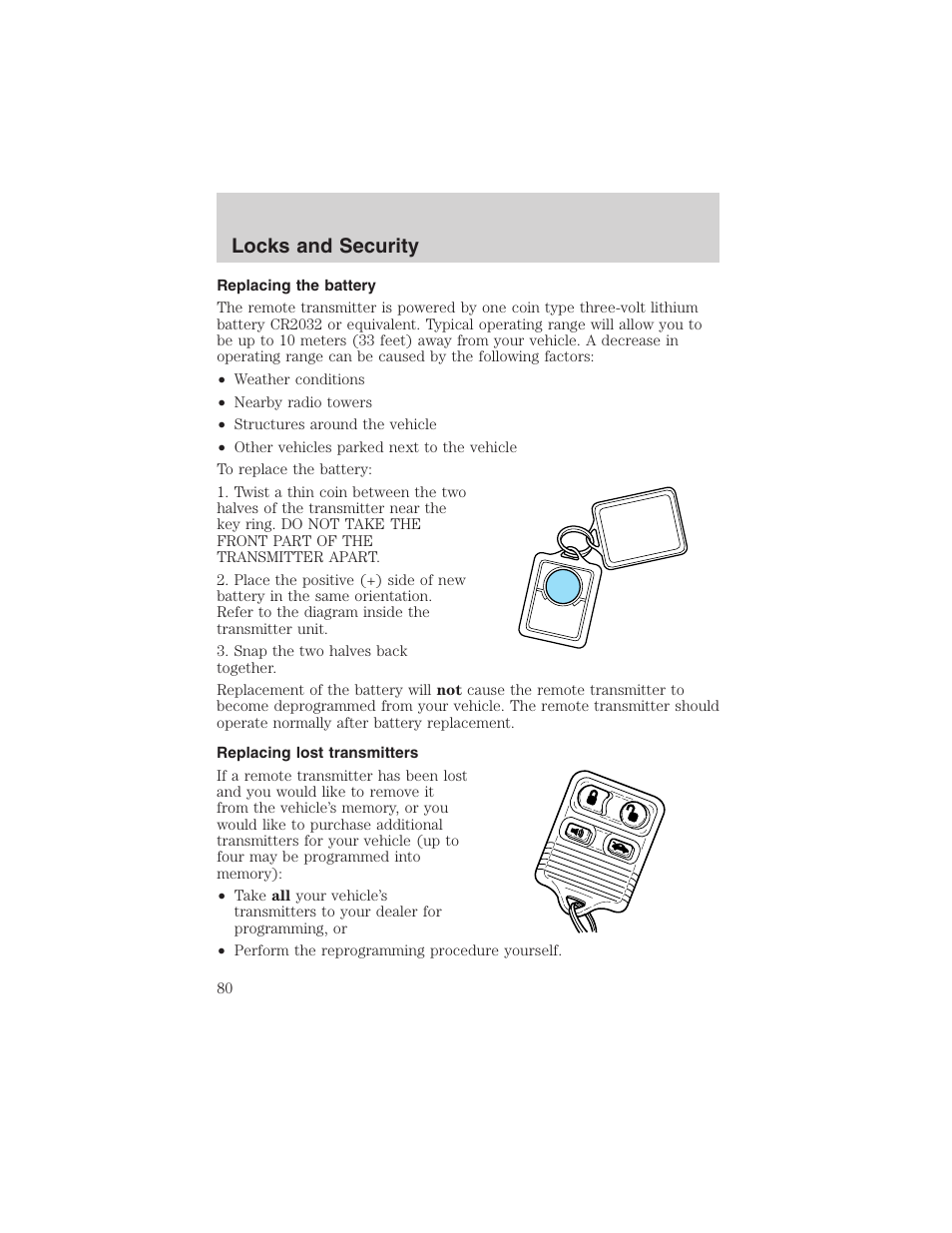 Locks and security | FORD 2002 Thunderbird User Manual | Page 80 / 232