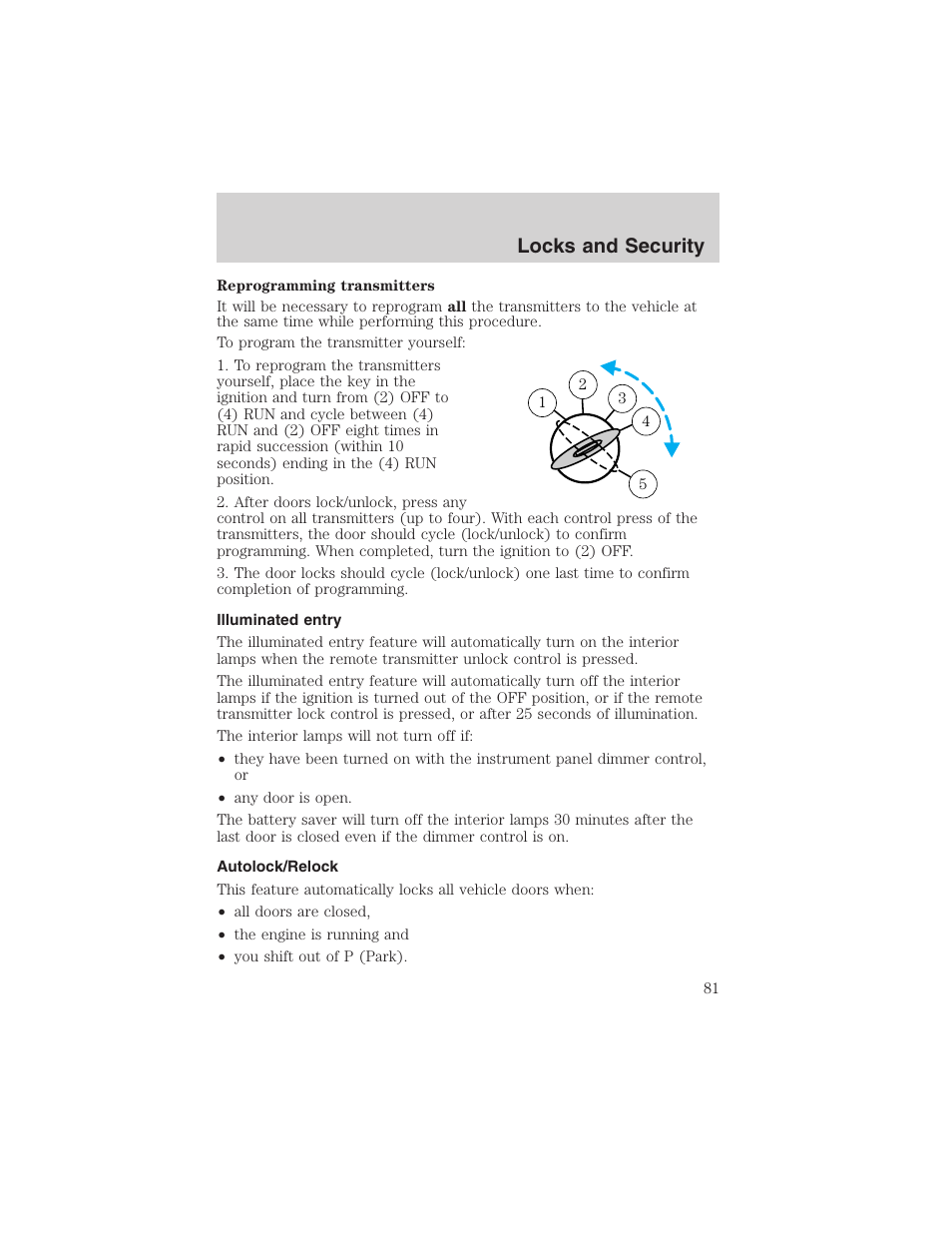 Locks and security | FORD 2002 Thunderbird User Manual | Page 81 / 232