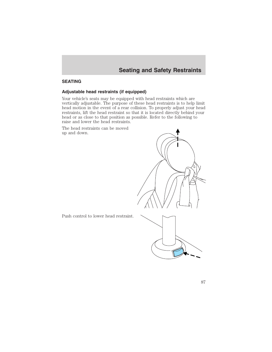 Seating and safety restraints | FORD 2002 Thunderbird User Manual | Page 87 / 232