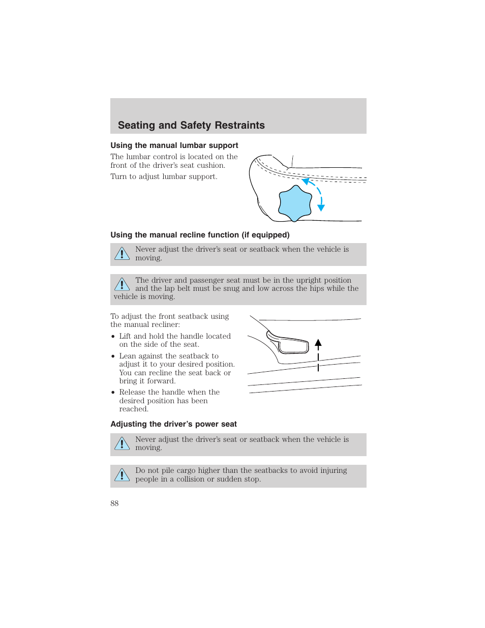Seating and safety restraints | FORD 2002 Thunderbird User Manual | Page 88 / 232
