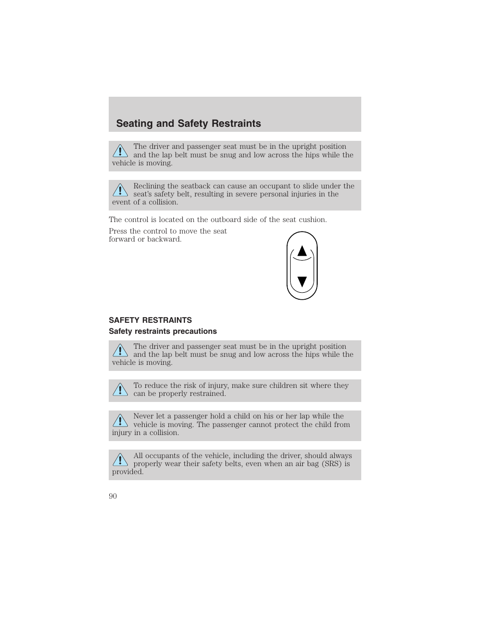 Seating and safety restraints | FORD 2002 Thunderbird User Manual | Page 90 / 232