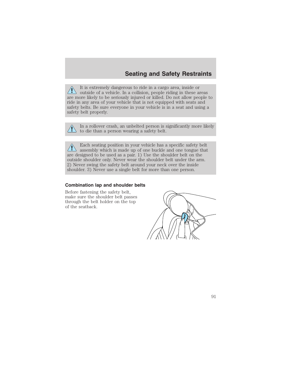 Seating and safety restraints | FORD 2002 Thunderbird User Manual | Page 91 / 232