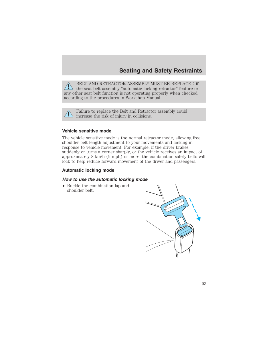 Seating and safety restraints | FORD 2002 Thunderbird User Manual | Page 93 / 232