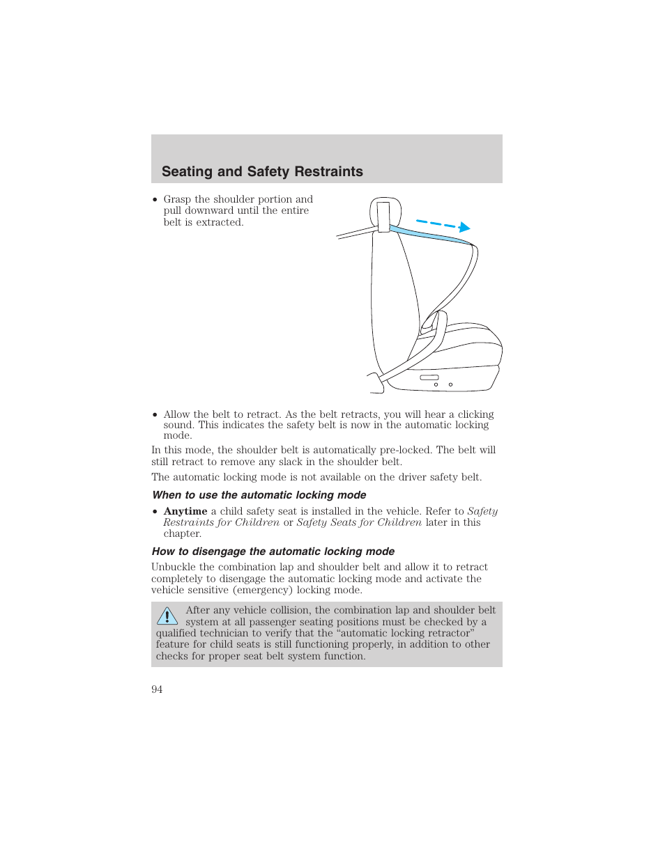 Seating and safety restraints | FORD 2002 Thunderbird User Manual | Page 94 / 232