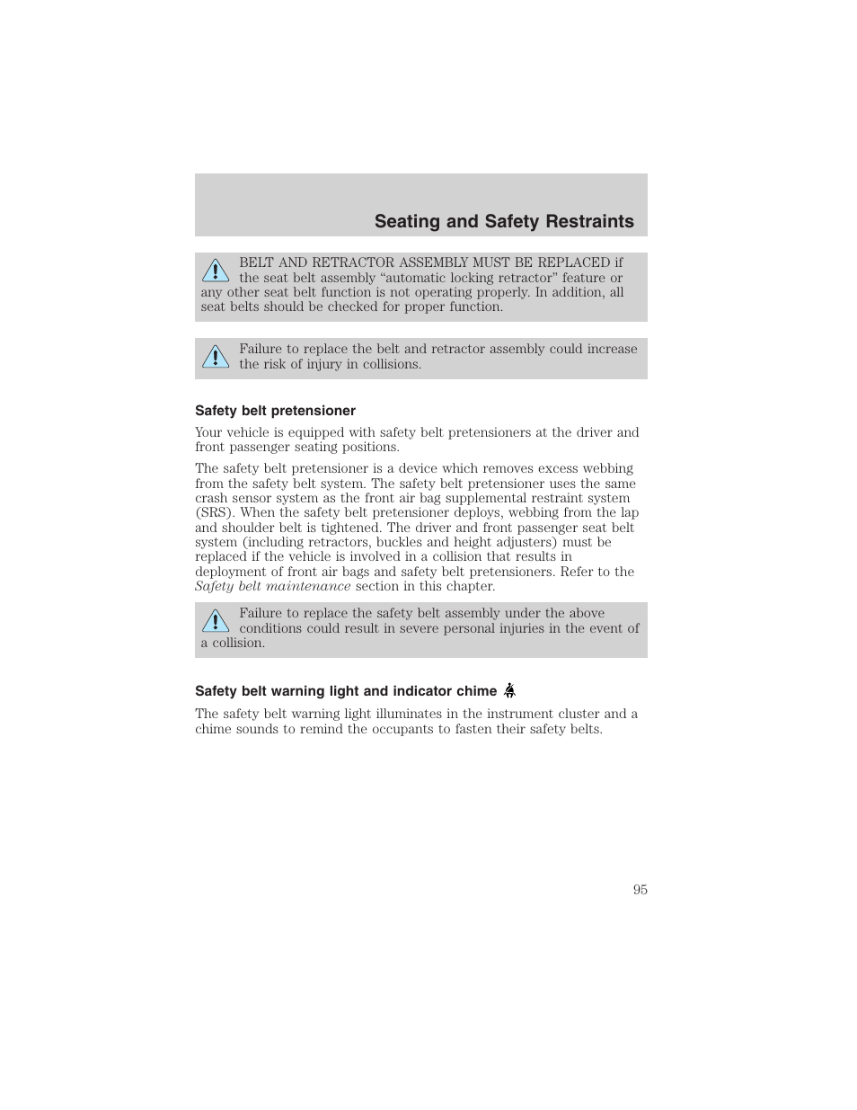 Seating and safety restraints | FORD 2002 Thunderbird User Manual | Page 95 / 232