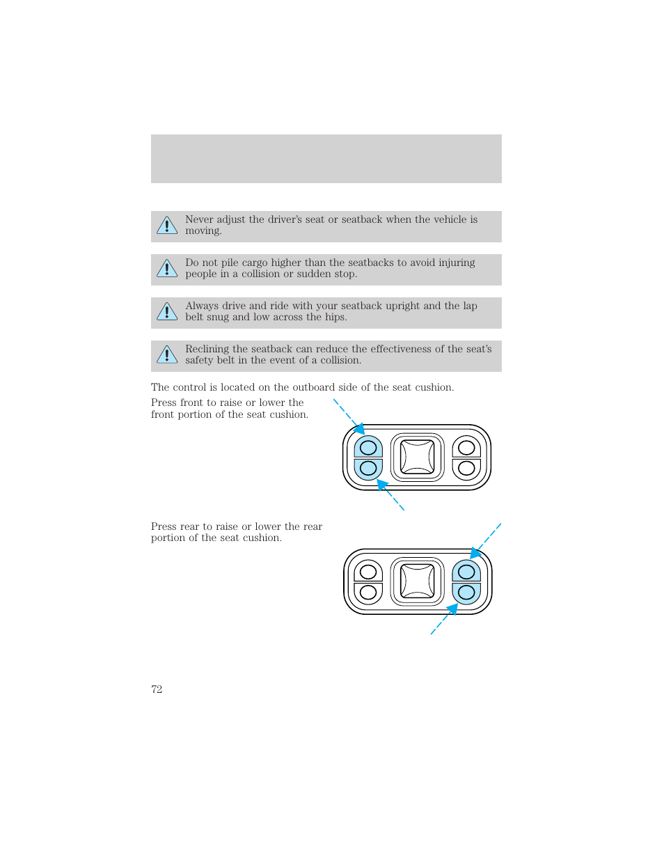 Seating and safety restraints | FORD 2000 E-150 User Manual | Page 72 / 232