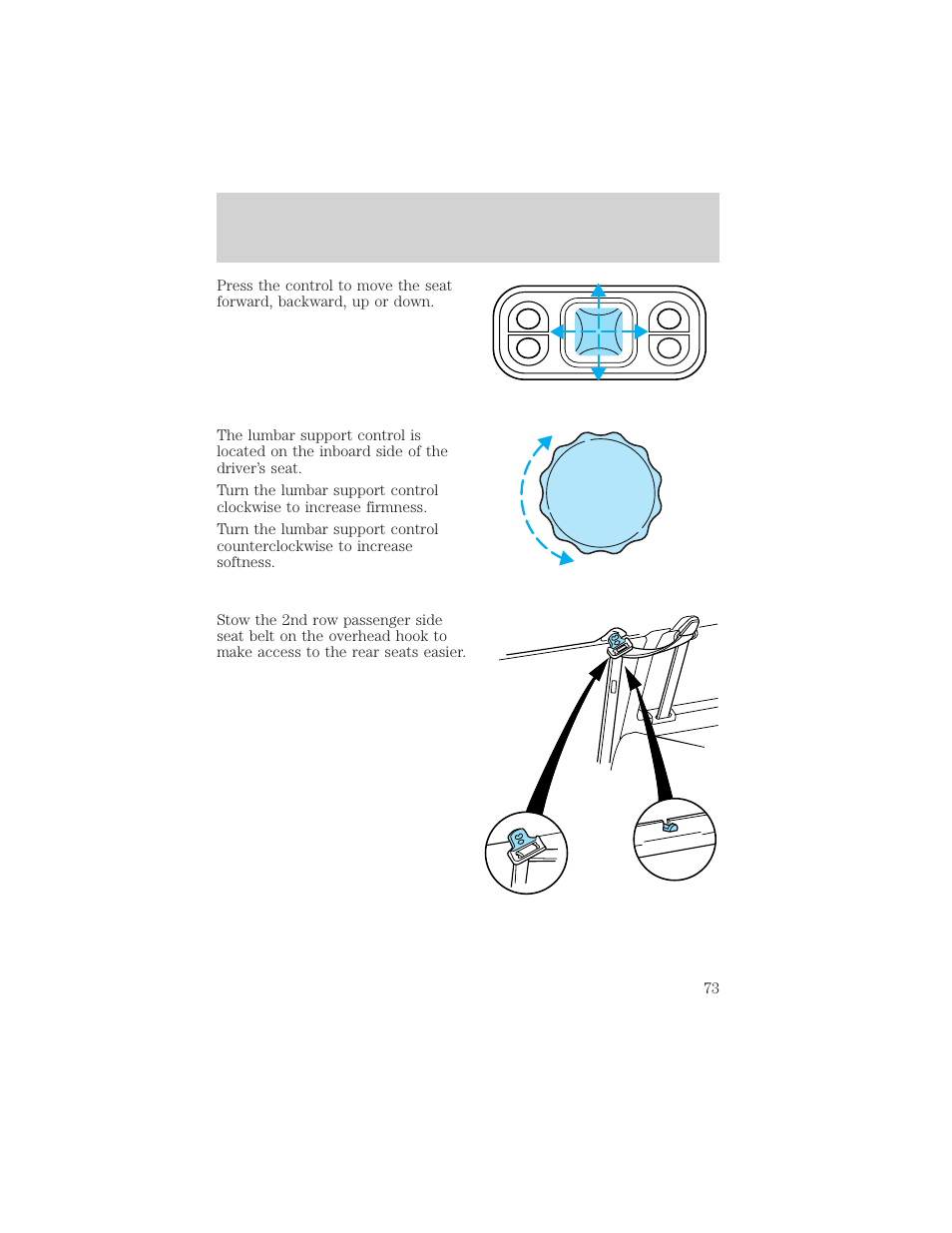 Seating and safety restraints | FORD 2000 E-150 User Manual | Page 73 / 232